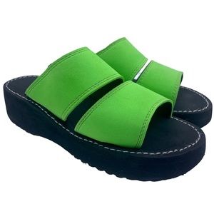 Y2K foam platform sandals double strap neon green/black Size 8